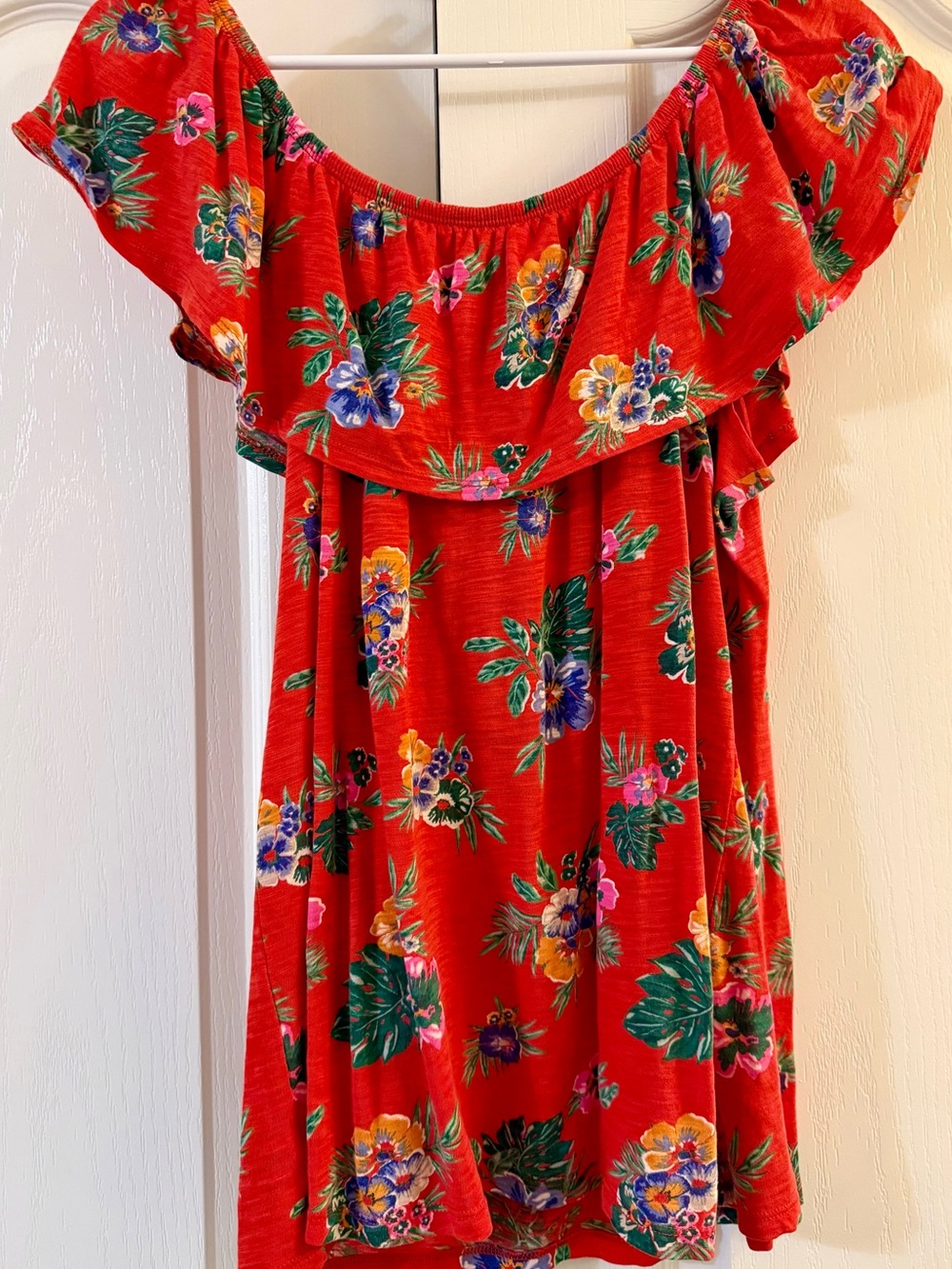 Women’s Red Floral Off-Shoulder Top